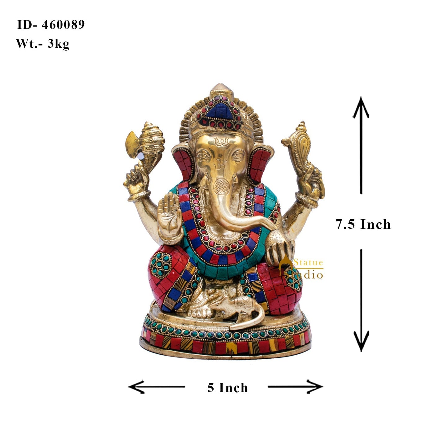 Brass Blessing Ganesha Idol Stone Work For Home Décor Gift 8"