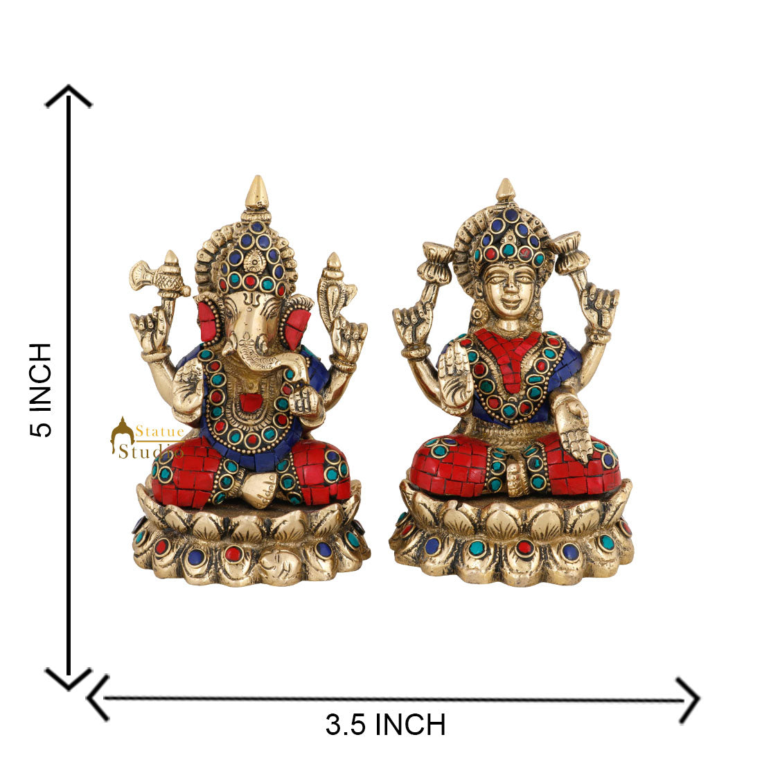 Indian Brass Hindu Lakshmi Ganesha Diwali Corporate Gift Idol Décor Statue 5"