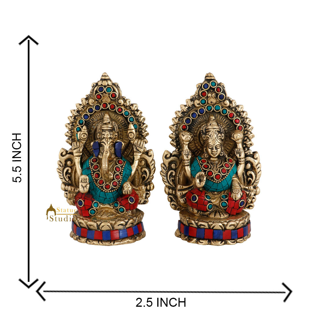 Indian Brass Hindu Lakshmi Ganesha Diwali Corporate Gift Idol Décor Statue 5"