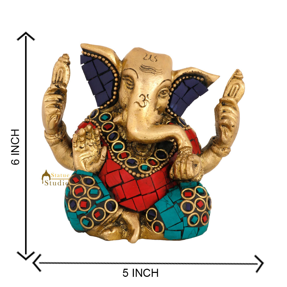 Brass Hindu God Ganpati Diwali Corporate Gift Idol Mini Ganesha Décor Statue 3"