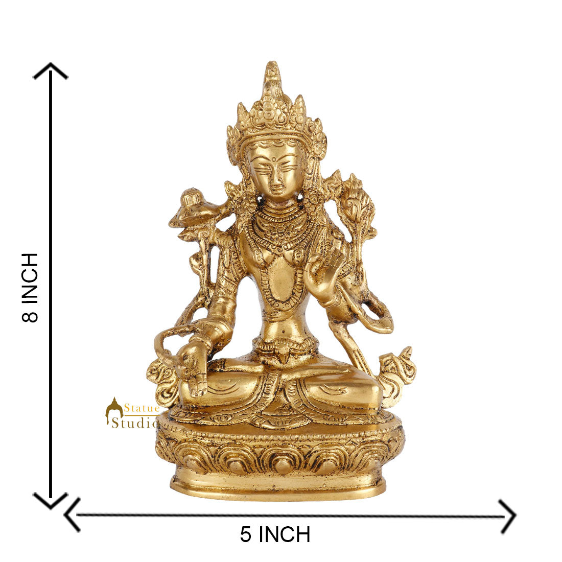 Indian Brass Buddhist Deity Goddess Tara Lucky Décor Gift Showpiece Idol 8"