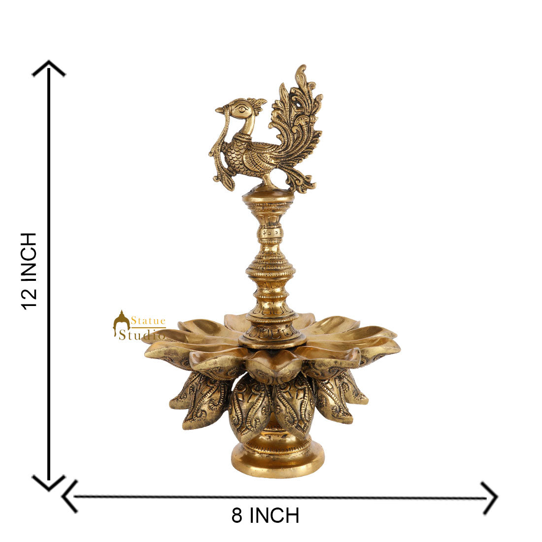 South Indian Style Antique Parrot Standing Diya Diwali Temple Décor Showpiece