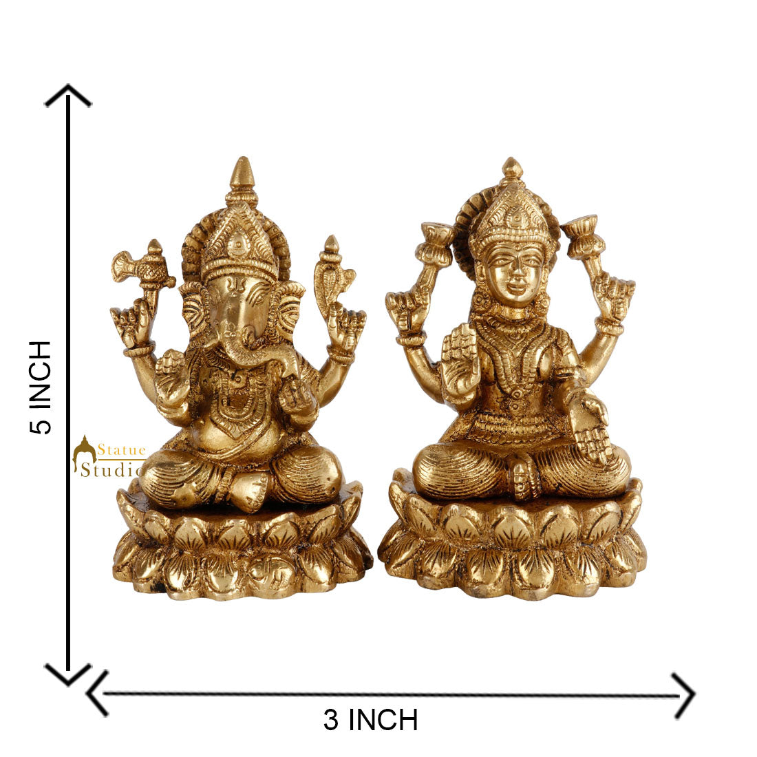 Indian Brass Hindu Lakshmi Ganesha Diwali Corporate Gift Idol Décor Statue 5"