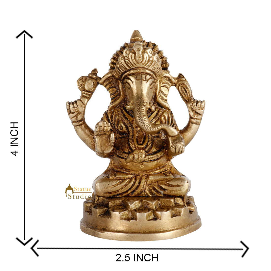 Brass Hindu God Ganpati Diwali Corporate Gift Idol Mini Ganesha Décor Statue 4"