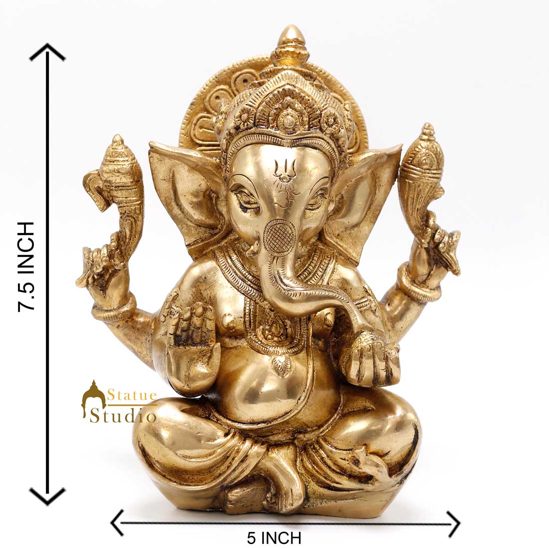 Brass Ganesha Statue Antique Finish for Home Decor Lucky Gift 7"