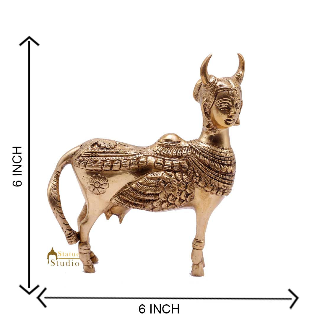Indian Handmade Brass Lucky Kamdhenu Cow Statue Fengshui Vastu Décor Gift Idol 6"
