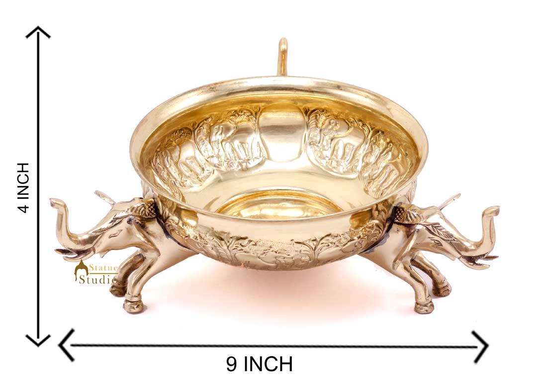 Brass Sheet Lightweight Elephant Design South Indian Style Urli Vessel Home Decorations Item Showpiece