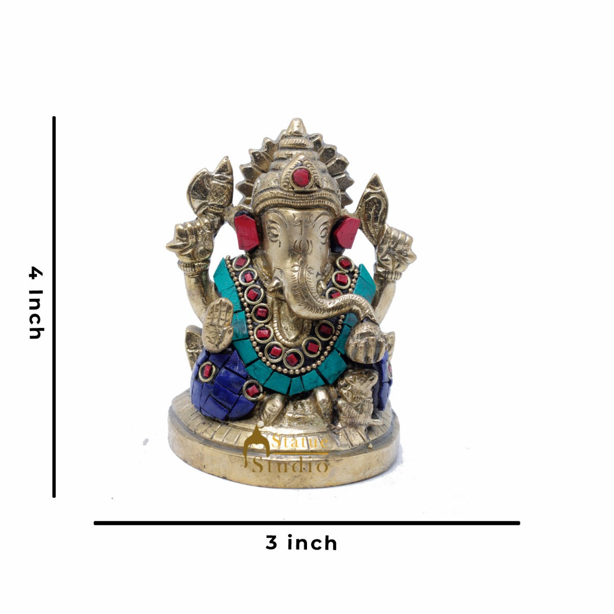 StatueStudio Brass Small Ganesha Idols For Home Decor Office Temple Decorative Murti Ganpati Statue Gift Showpiece 4"