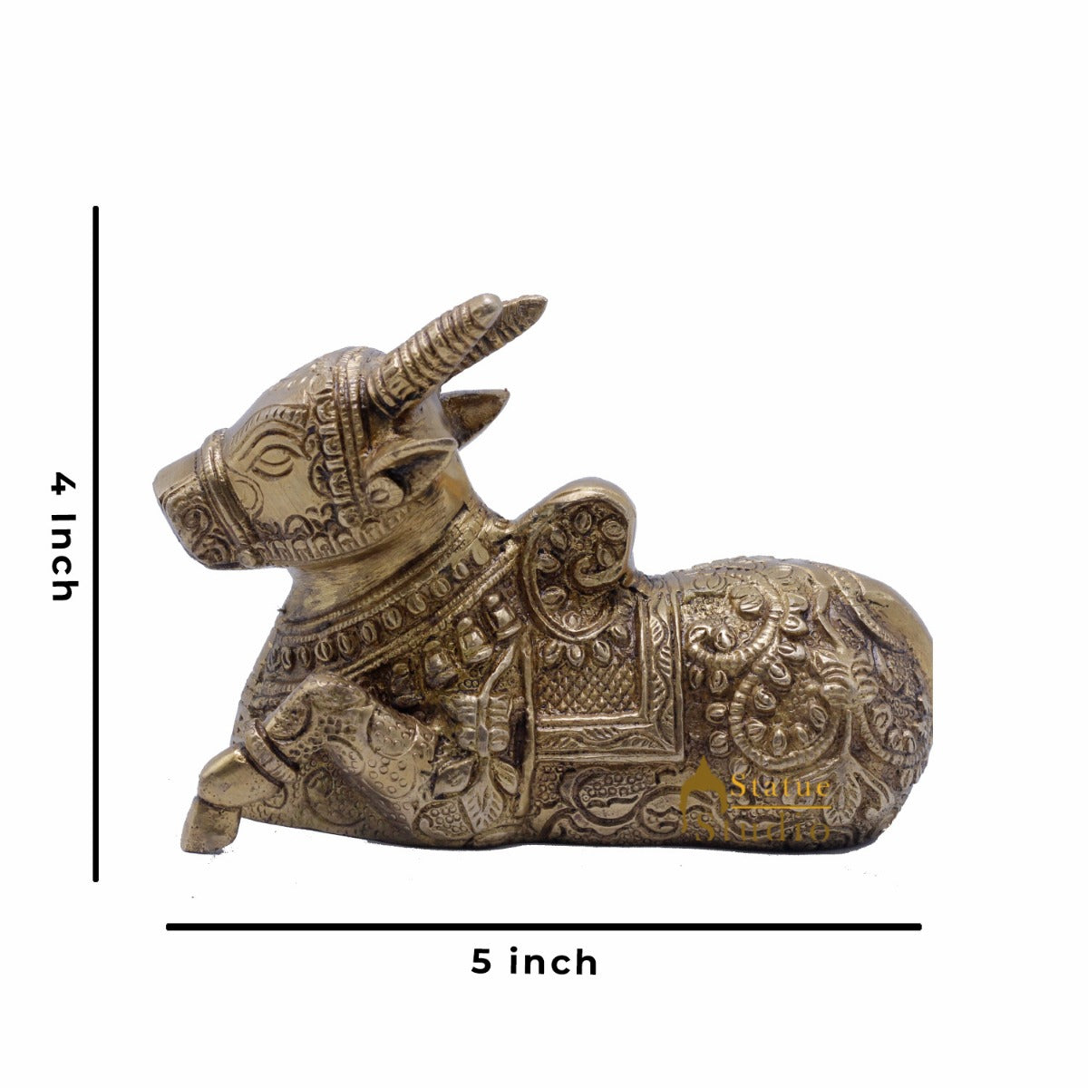 StatueStudio Indian Brass Holy Nandi Murti Home Temple Pooja Decor Idol Shiv Parvati Vehicle Statue Lucky Gift Showpiece 4"