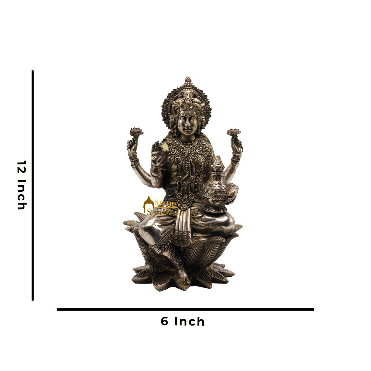 Brass Antique Lakshmi Idol With Money Pot Laxmi Murti Home Decor Statue 12"