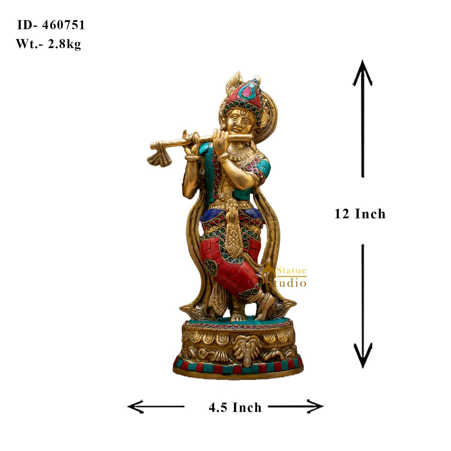 Brass Standing Krishna Idol Home Temple Religious Décor Lucky Gift Statue 12"