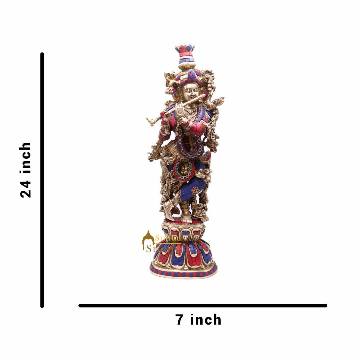Brass Krishna Big Idol For Home Temple Religious Décor Lucky Gift Statue 24"