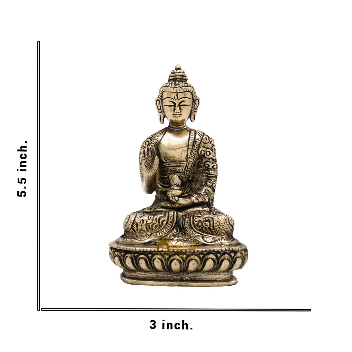 Brass Carved Buddha Idols For Home Office Desk Room Table Décor Statue 5.5"