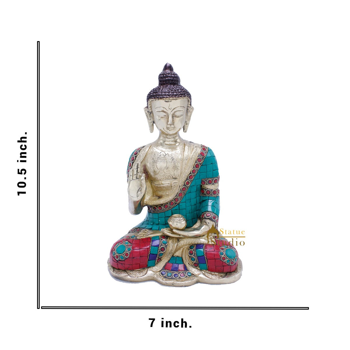 Blessing Buddha Hand Carved Statue For Home Office Desk Room Décor Idol 10.5"