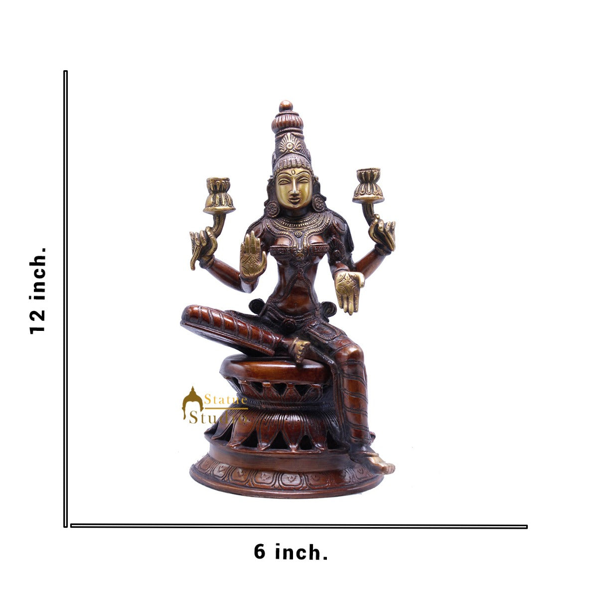 Brass Sitting Lakshmi Idol Religious Home Decor Lucky Statue 12 Inch
