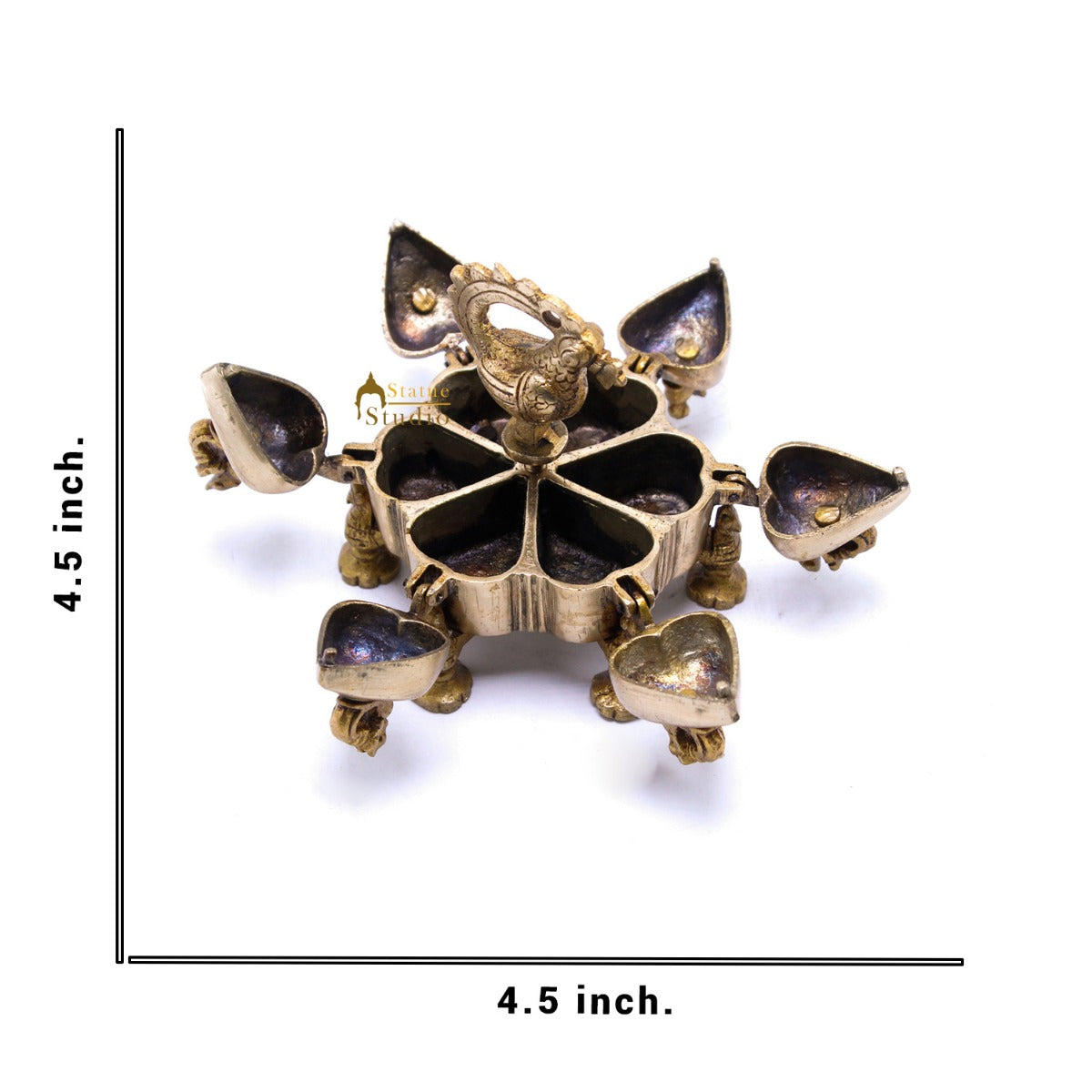 Brass Antique Pooja Sindoor Kumkum Chopra Box For Décor And Gifting 4.5"