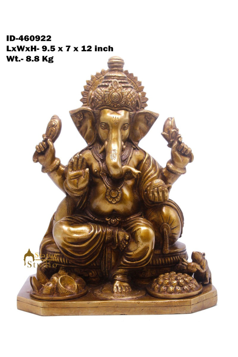 Brass Large Ganesha Statue Antique Finish For Home Décor Gift 1 Feet