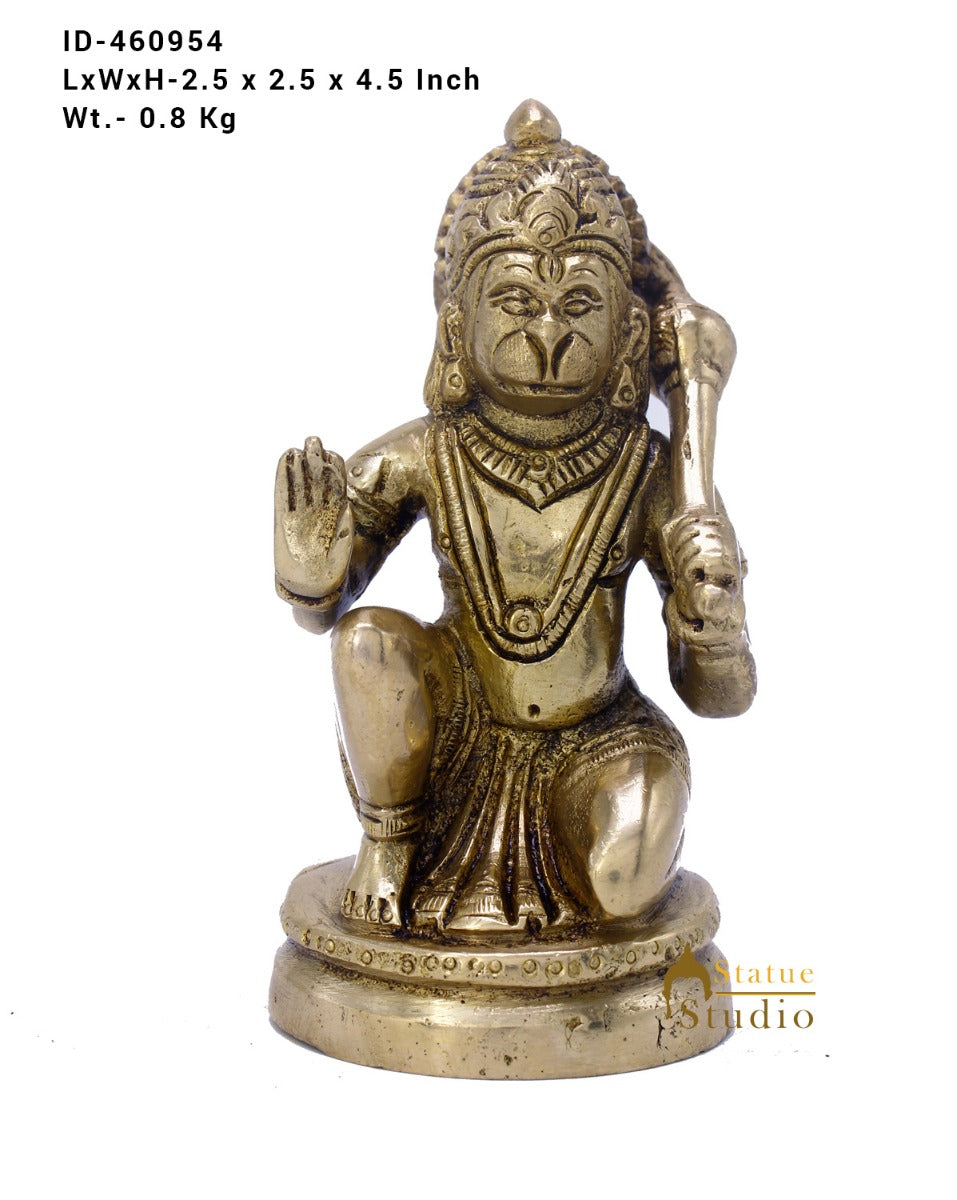 Brass Hindu Deity Lord Hanuman Idol For Puja Home Decor Gift Statue 4.5 Inch