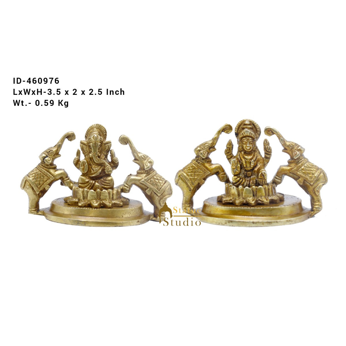 Brass Ganesha Lakshmi Idol For Home Temple Pooja Room Diwali Décor Statue Gift 2.5"
