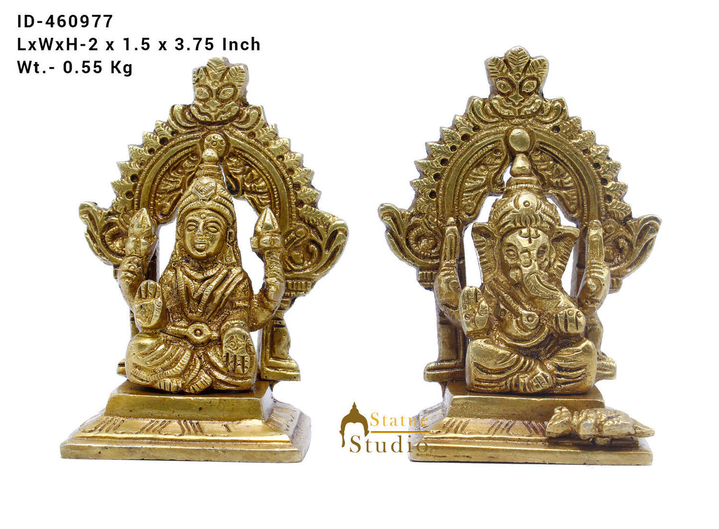 Brass Ganesha Lakshmi Idol For Home Temple Pooja Room Diwali Décor Statue Gift 3.5"