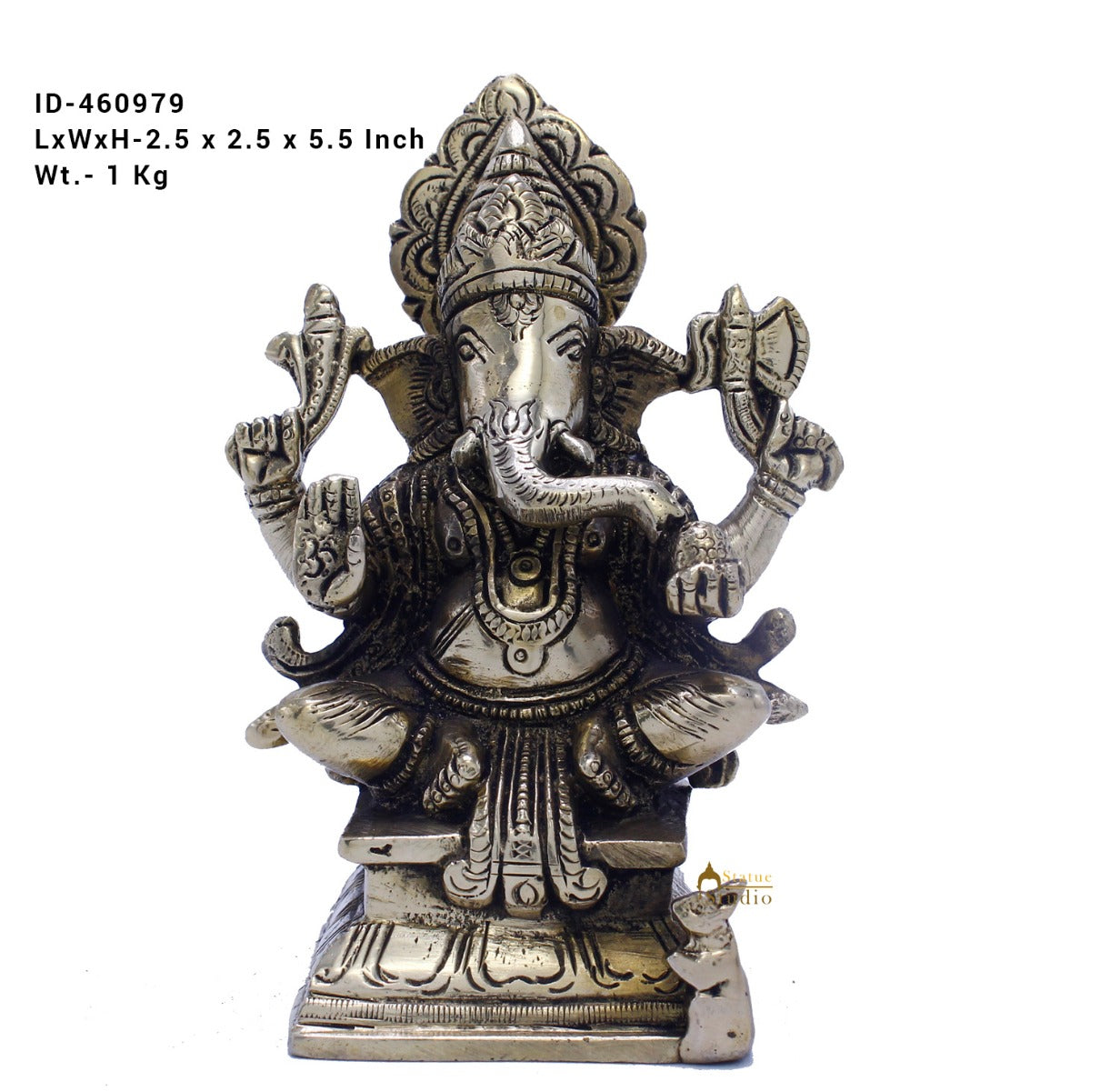 Brass Small Lucky Sitting Ganesha Idol Corporate Diwali Gift Décor Statue 5.5 Inch