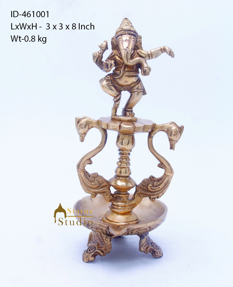 Brass Ganesha Diya For Home Temple Pooja Room Diwali Décor Gift 8"
