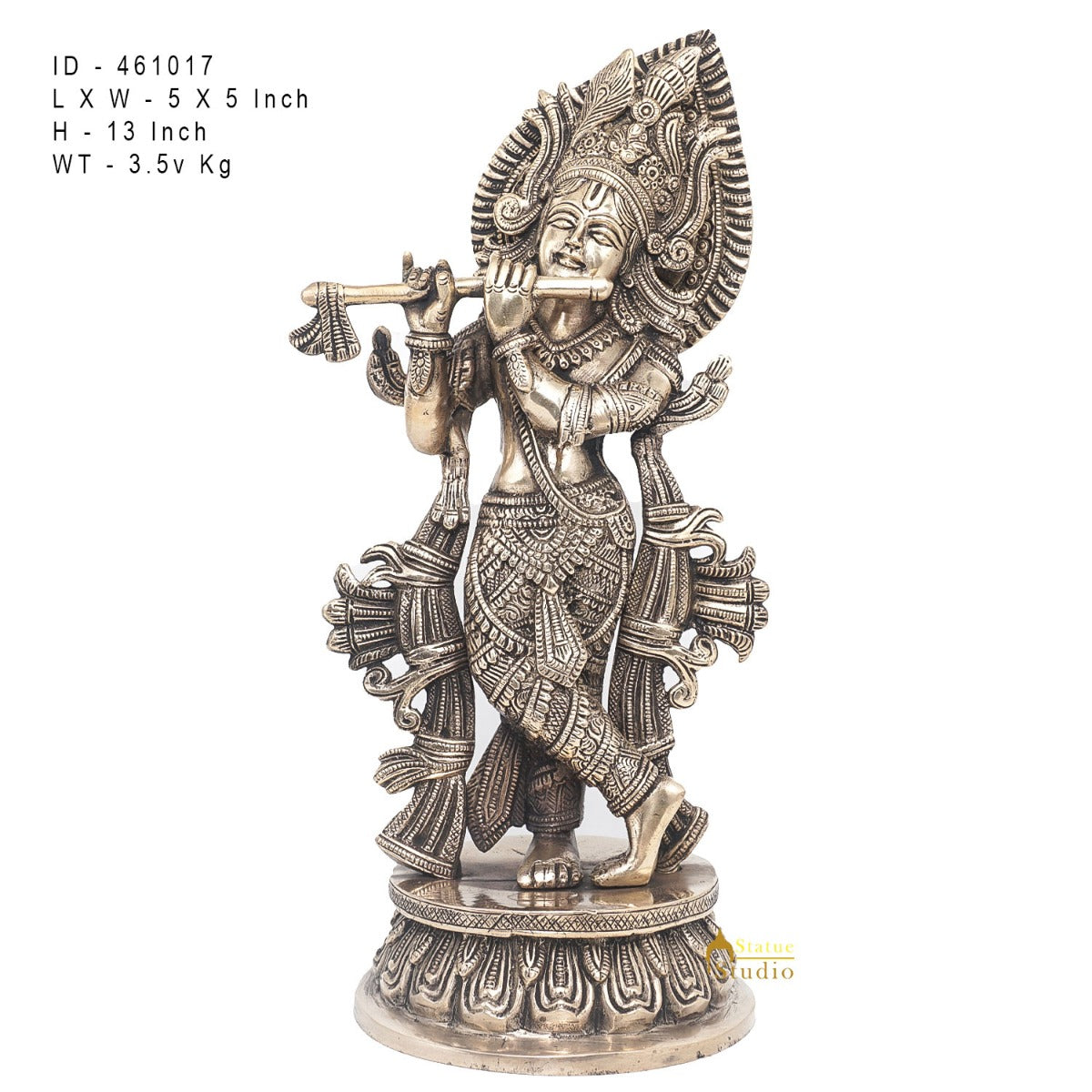 Brass Antique Lord Krishna Idol Fine Showpiece For Home Pooja Décor Gift 13"