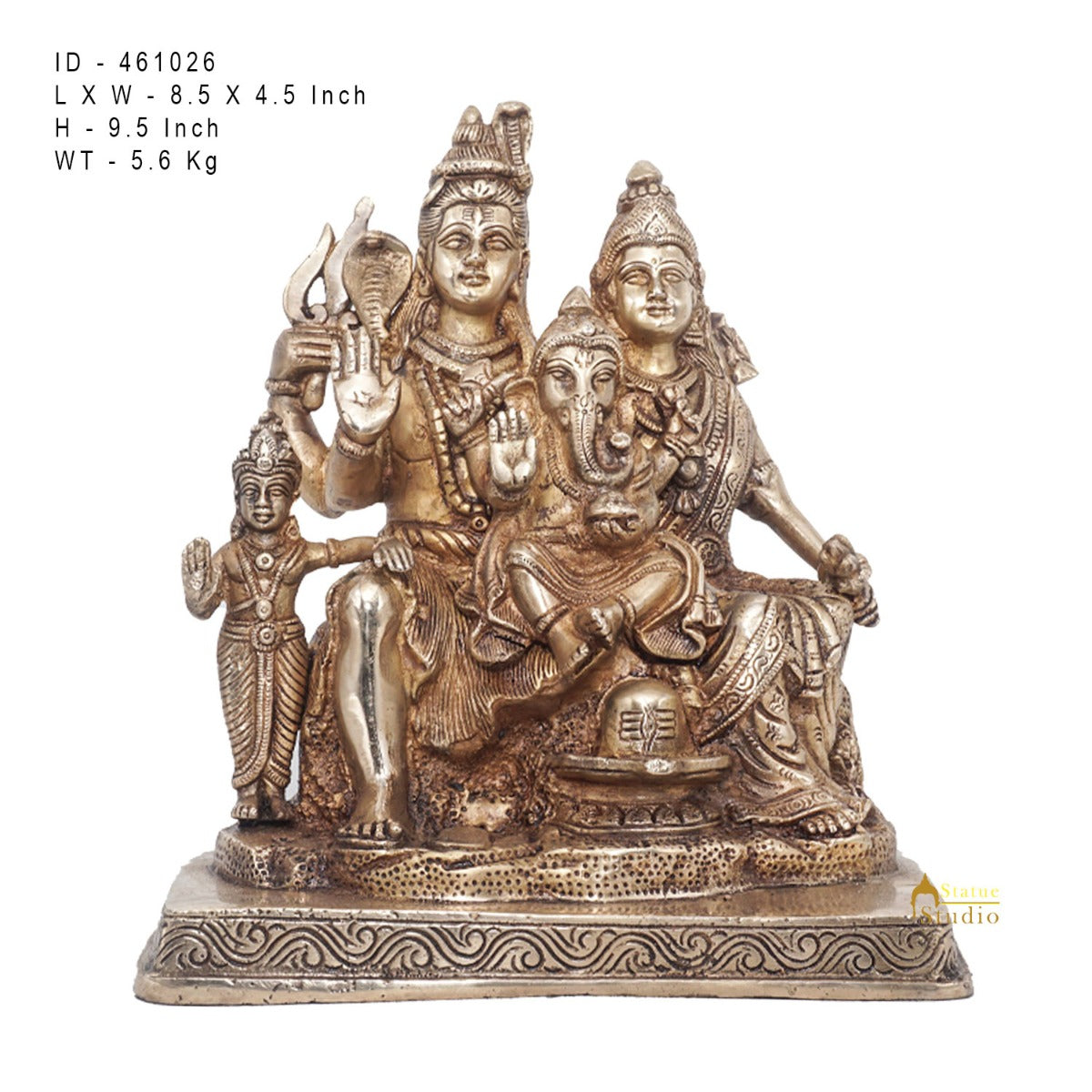 Brass Shiv Parivar Shiva Family With Parvati Ganesh Karthik Idol Home Décor 9.5"