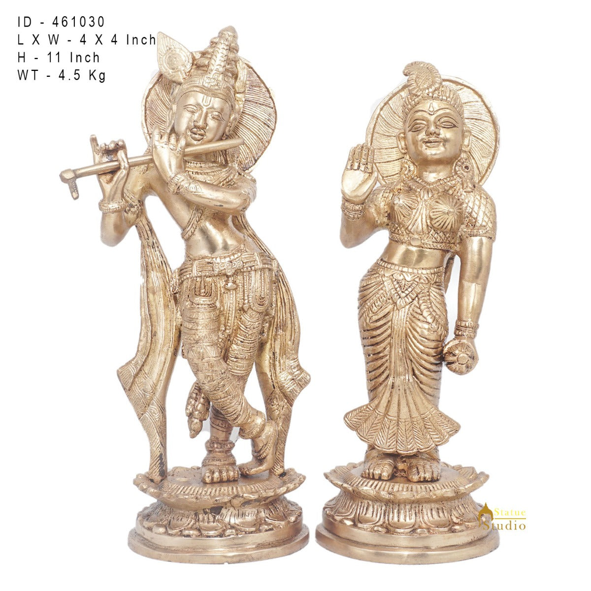 Brass Antique Lord Radha Krishna Idol For Home Pooja Décor Gift Statue 11"