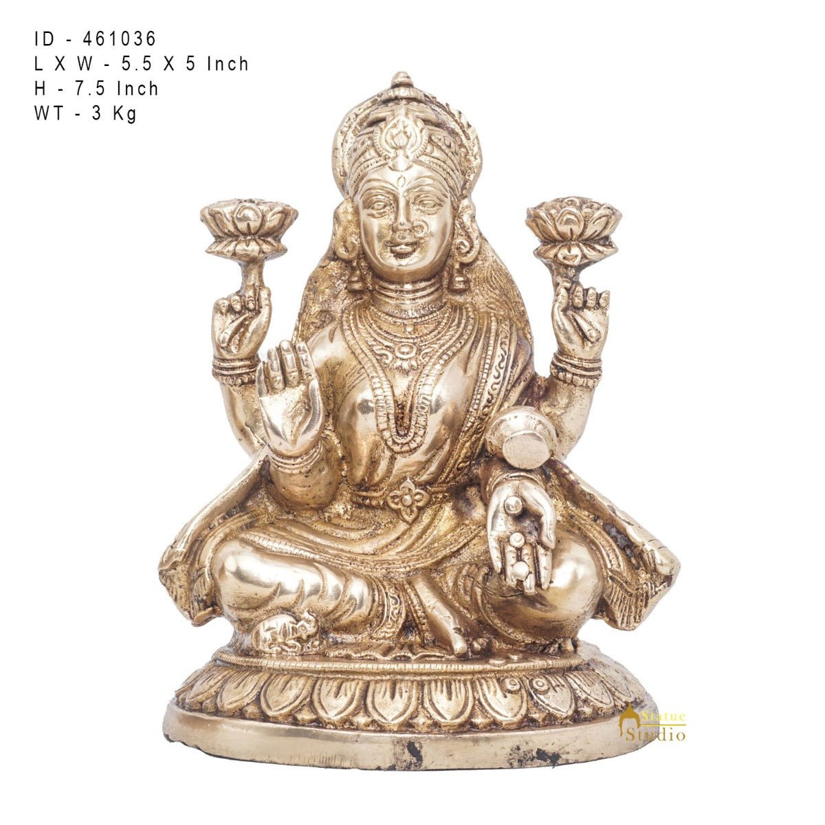 Brass Goddess Lakshmi Idol Statue For Home Office Puja Room Décor 7.5"