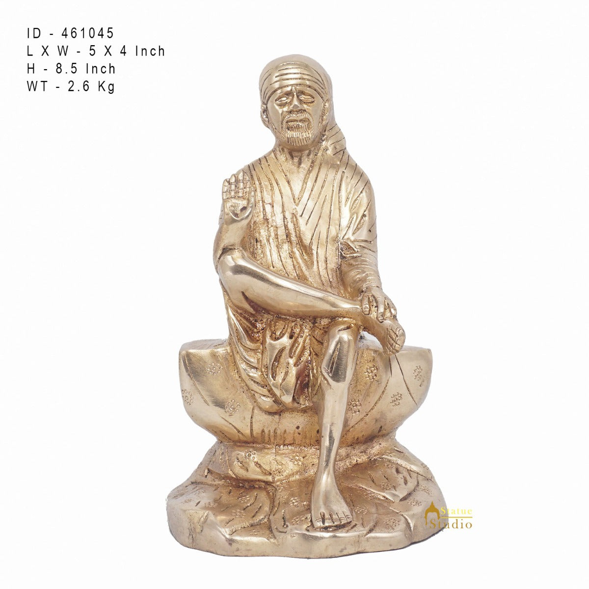 Brass Lord Shirdi Sai Baba Idol Statue Home Puja Room Religious Décor 8"