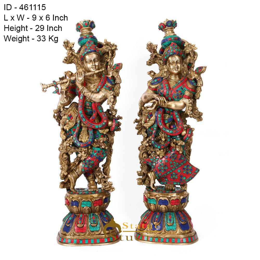 Brass Radha Krishna Idol For Home Office Garden Décor Large Inlay Statue 29"