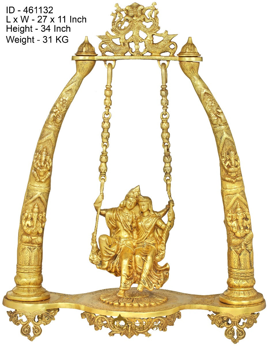 Brass Radha Krishna On Large Size Swing Idol Décor Statue Showpiece 34"