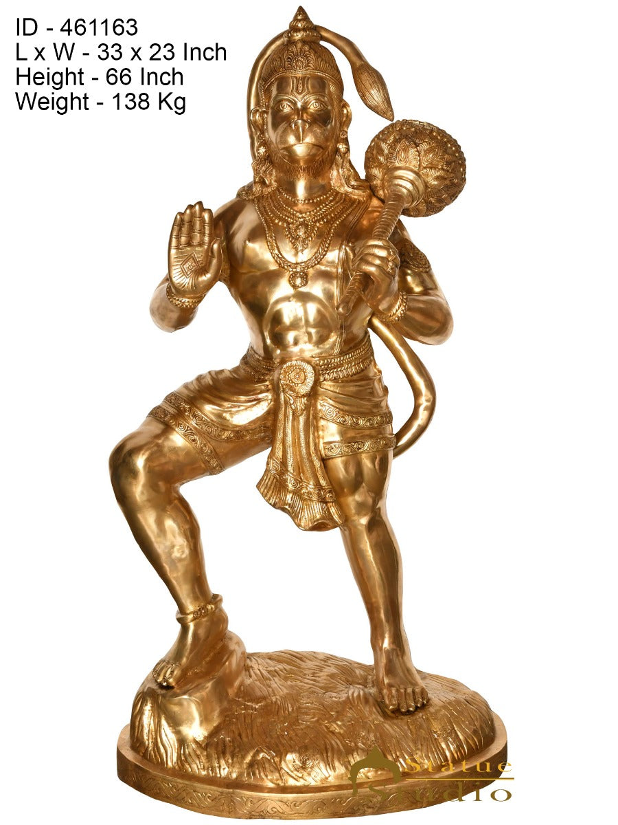 Brass Super Large Standing Hanuman Statue For Home Temple Decor 5.5 Feet