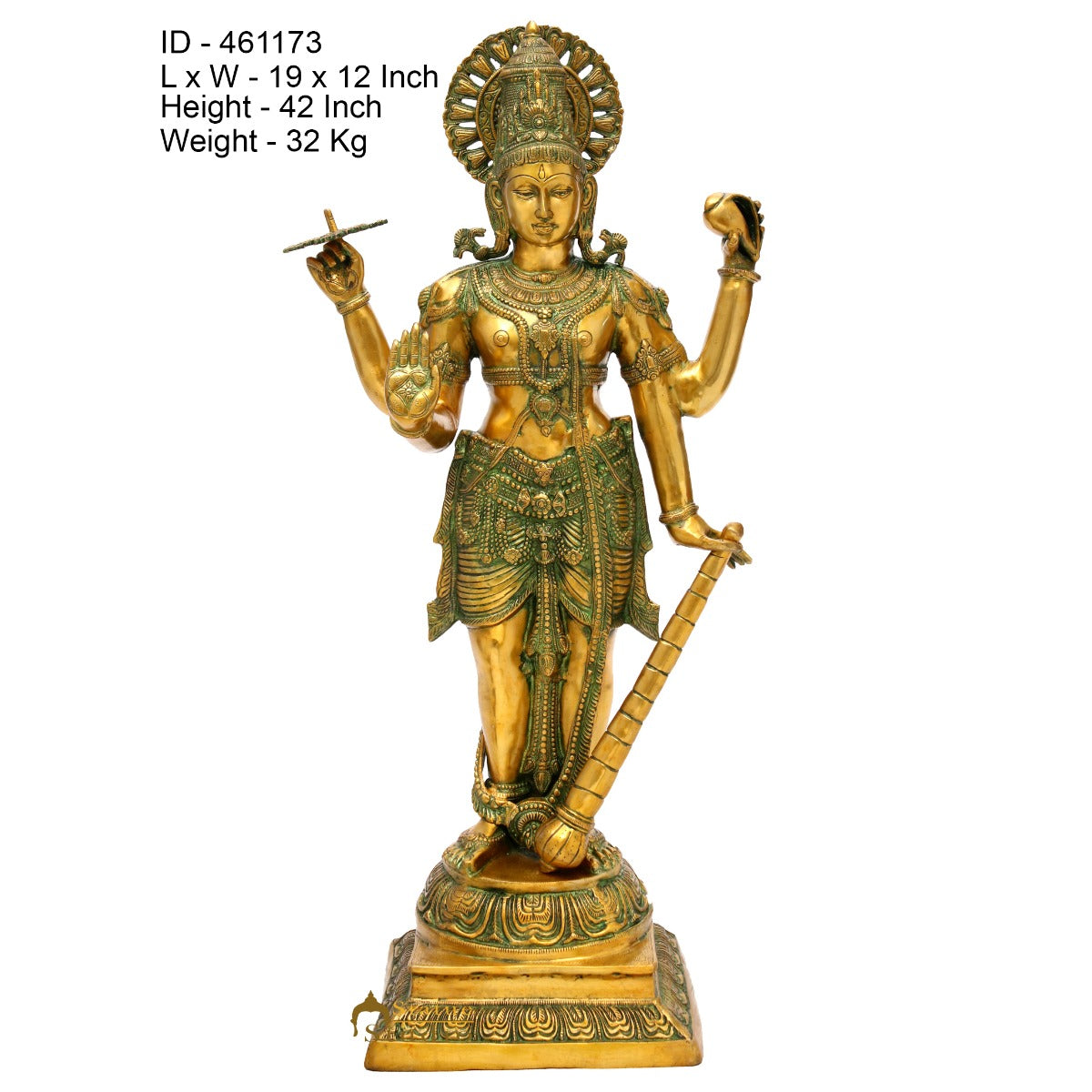 Brass Large Size Lord Vishnu Idol Religious Home Temple Décor Statue 3.5 Ft