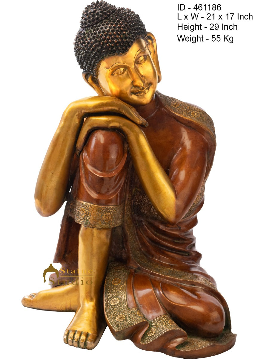 Brass Large Thinking Buddha Statue Home Garden Décor Gifting Showpiece 2.5 Feet