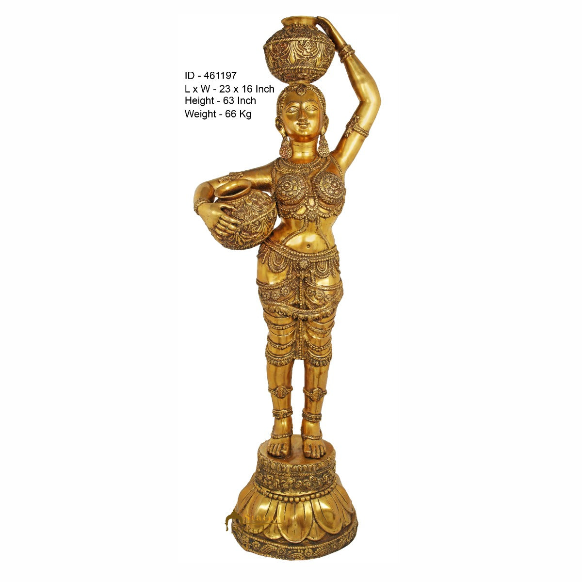 Brass Large Indian Matka Pot Lady Celestial Décor Showpiece Statue 5 Feet