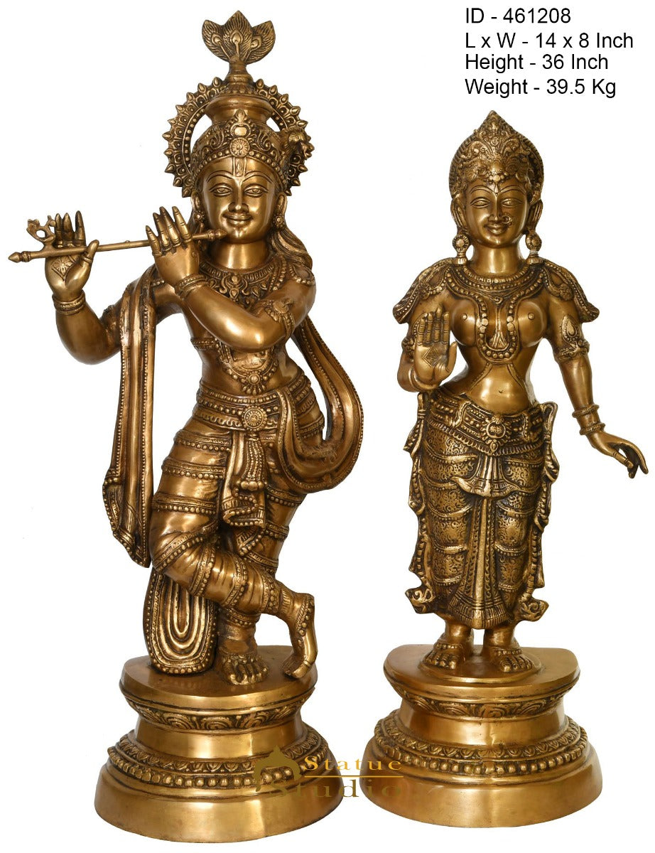 Brass Large Radha Krishna Idol Home Office Garden Décor Statue Showpiece 3 Feet