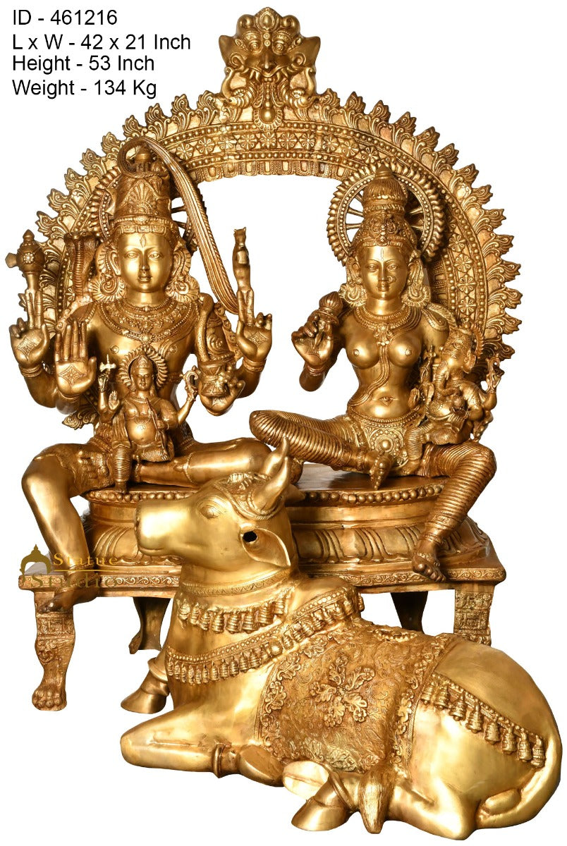 Brass Large Shiva Parivar Family Idol With Nandi Home Temple Décor Statue 4.5 Feet