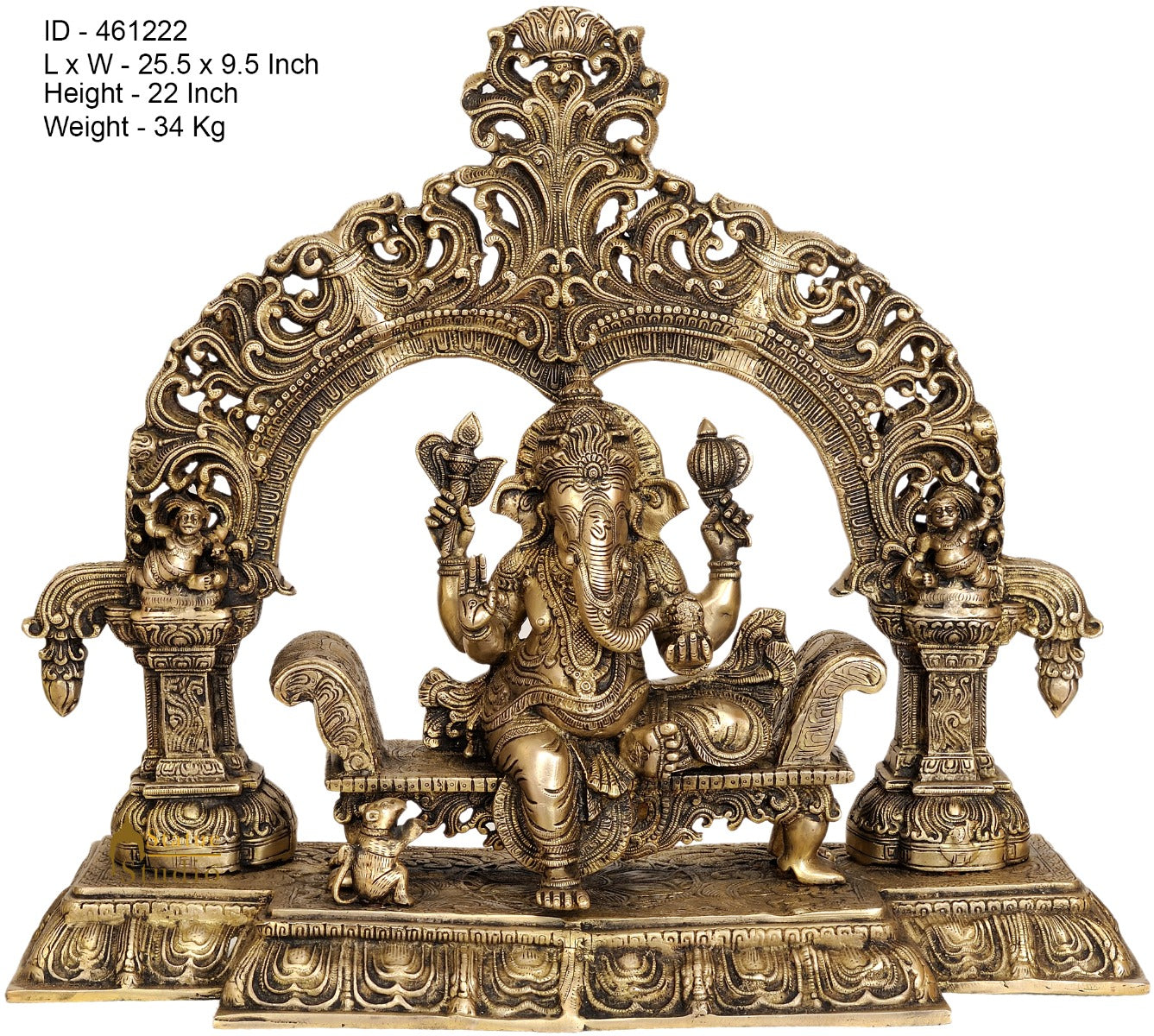 Brass Large Ganesha Statue On Throne Ganpati Idol Home Office Décor Showpiece