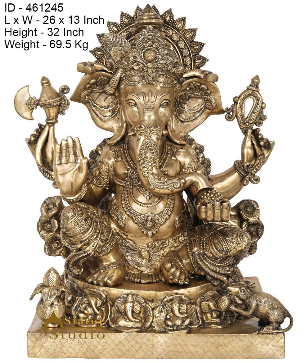 Brass Large Ganesha Statue Finest Carved For Home Decor 2.5 Feet