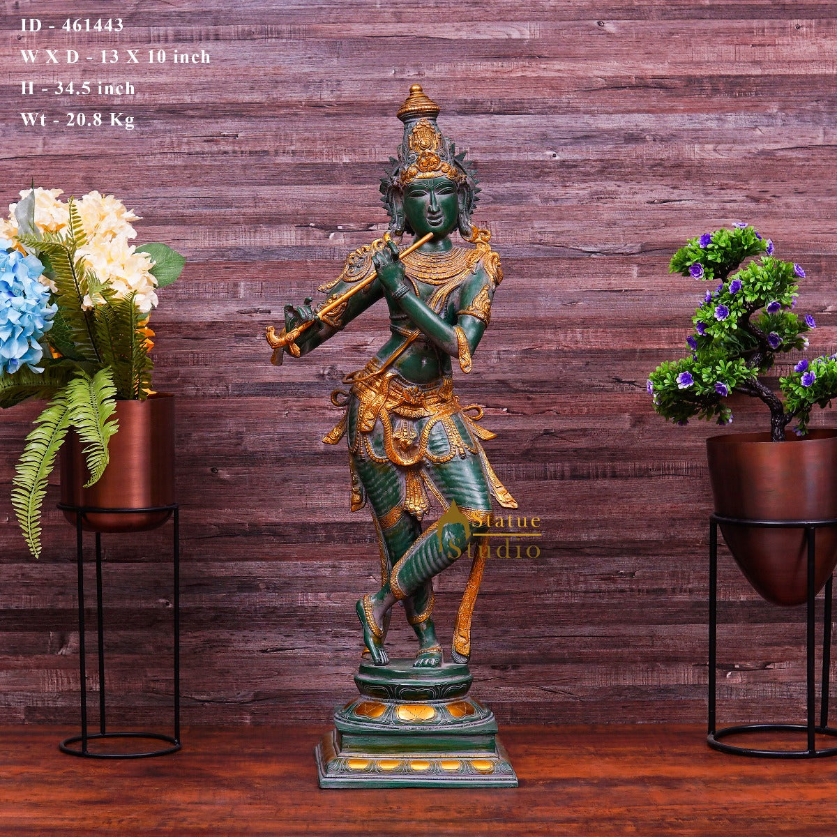 Brass Large Krishna Idol Antique Finish For Home Office Decor 3 Feet