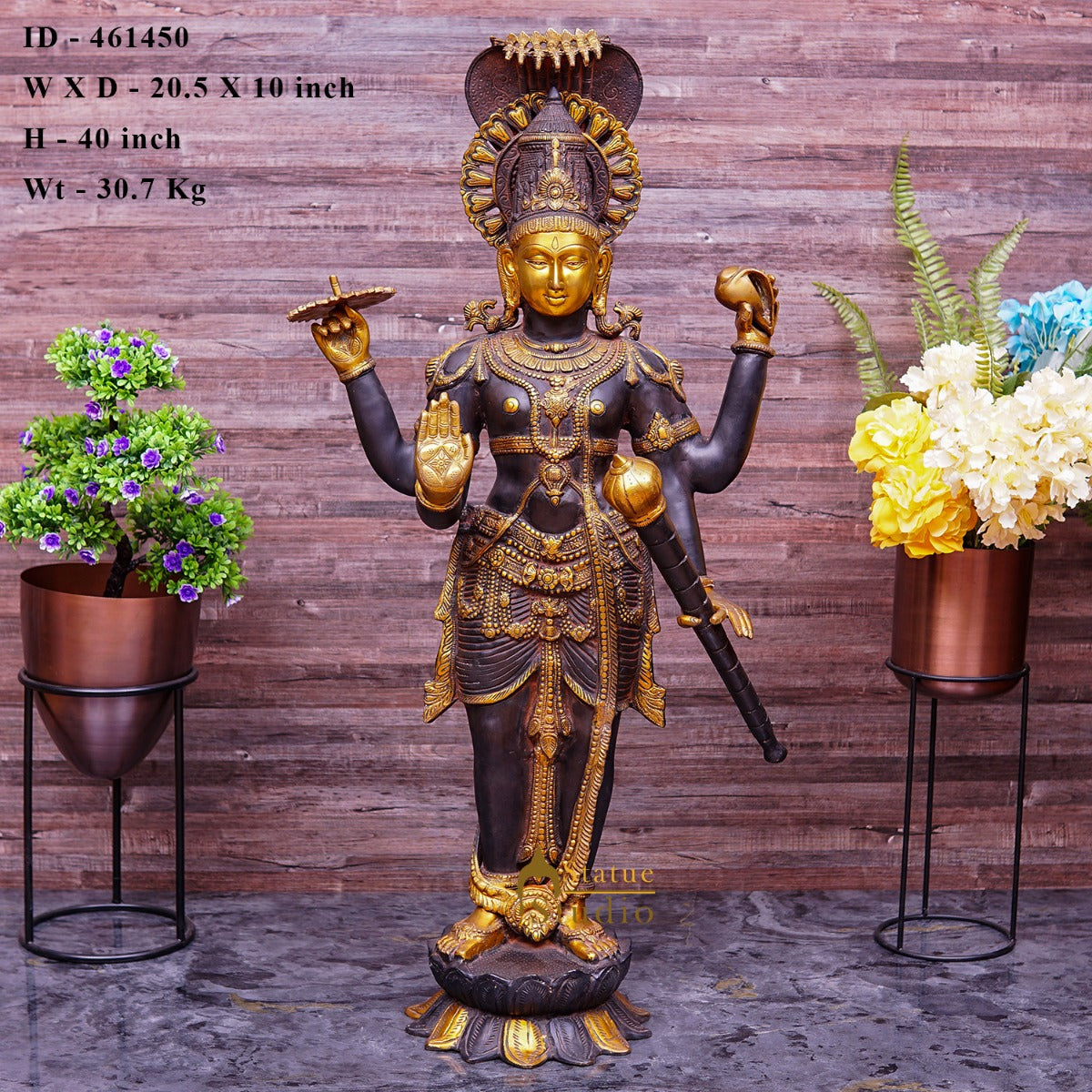 Brass Large Size Lord Vishnu Antique Finish Idol Pooja Home Décor Showpiece 40"