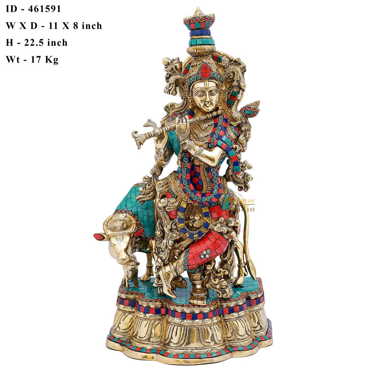 Brass Krishna Idol with Cow 2 Feet by StatueStudio