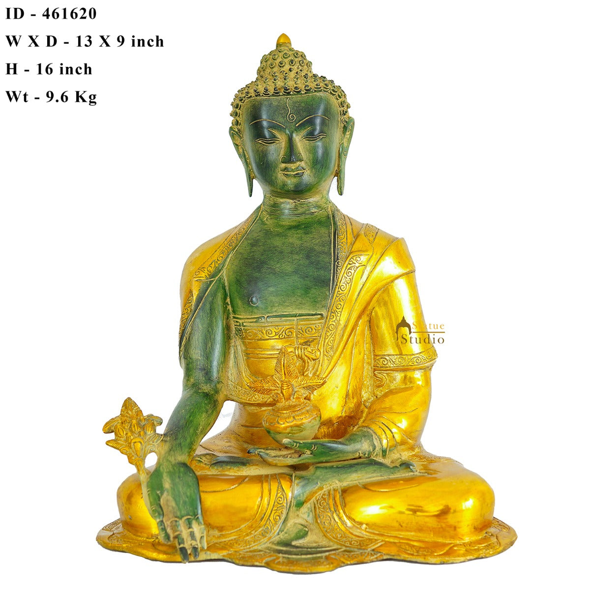 Brass Large Buddha Statue Antique Gold Finish For Home Decor Showpiece 16"