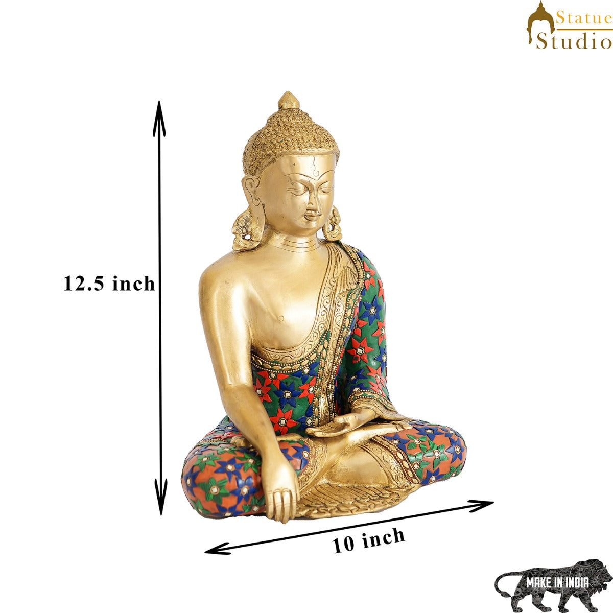 Brass Buddha Idol Stone Work For Home Decor Gift Showpiece 1 Feet