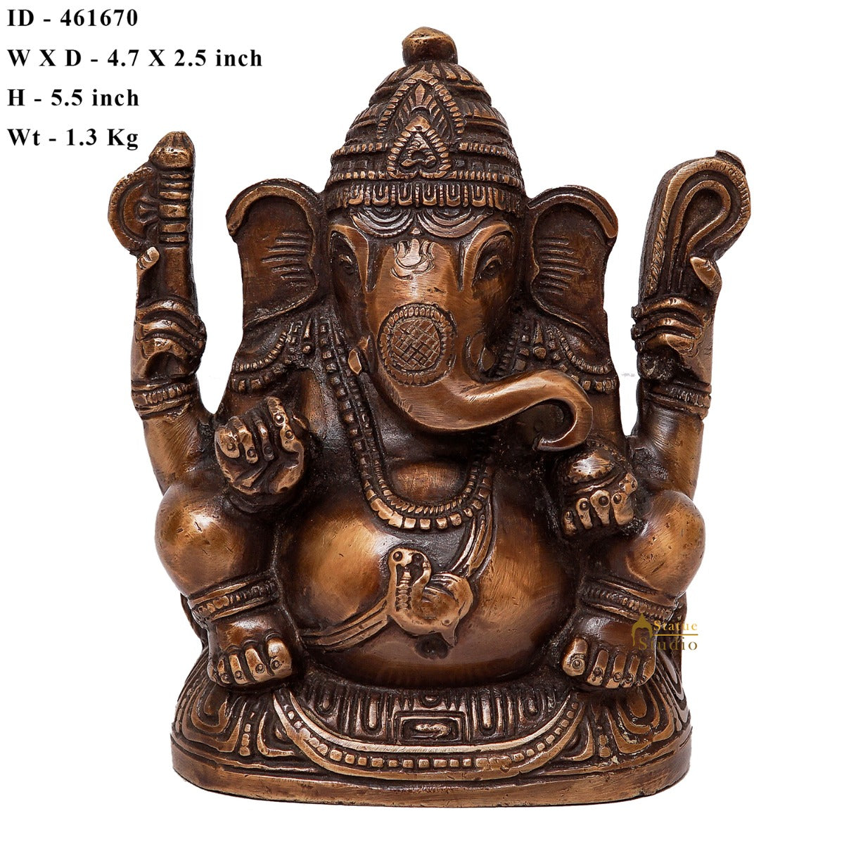 Brass Ganpati Idol Antique Finish For Home Office Decor Showpiece Gift 5"