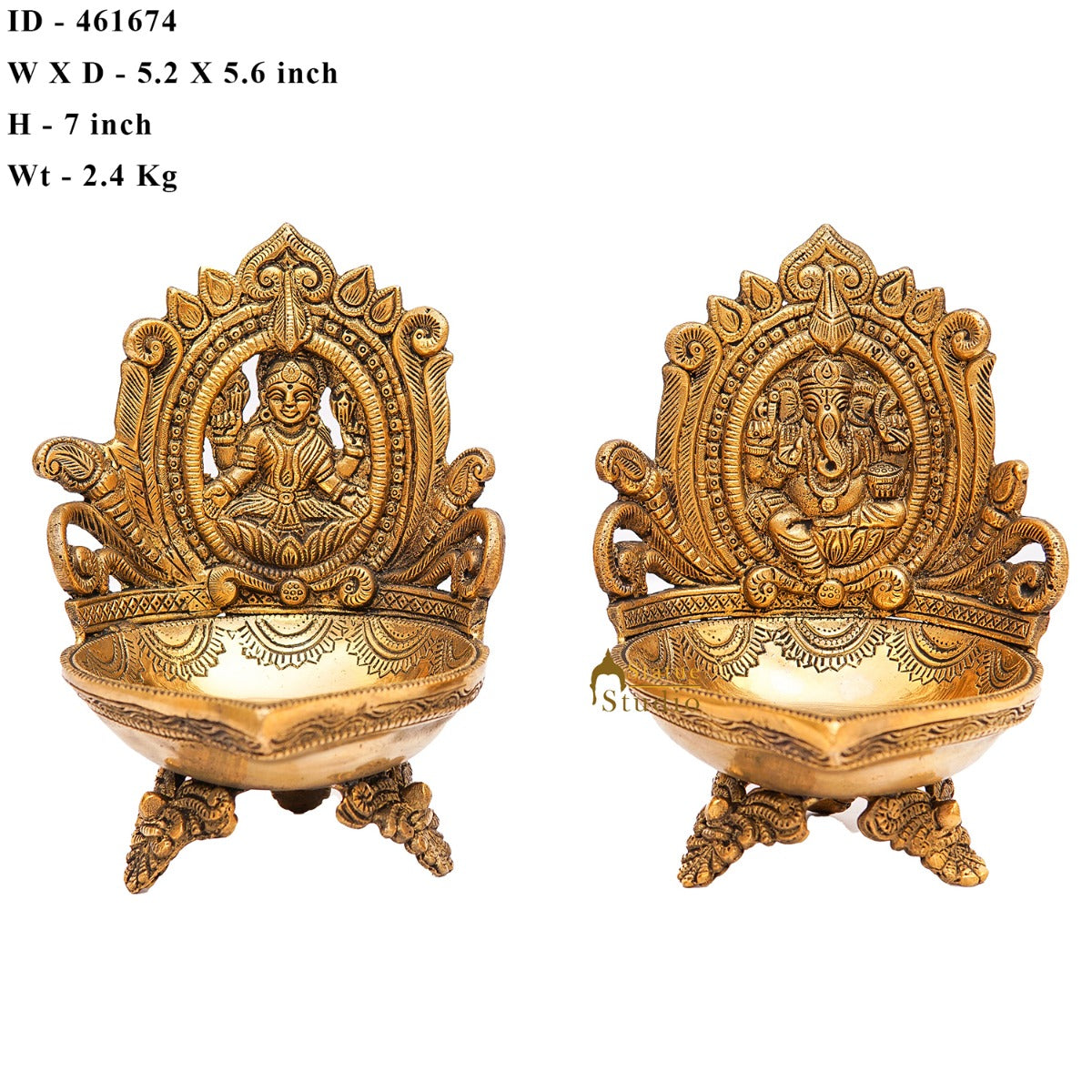 Brass Ganesha Lakshmi Diya For Pooja Room Home Diwali Décor Gift Showpiece 7"