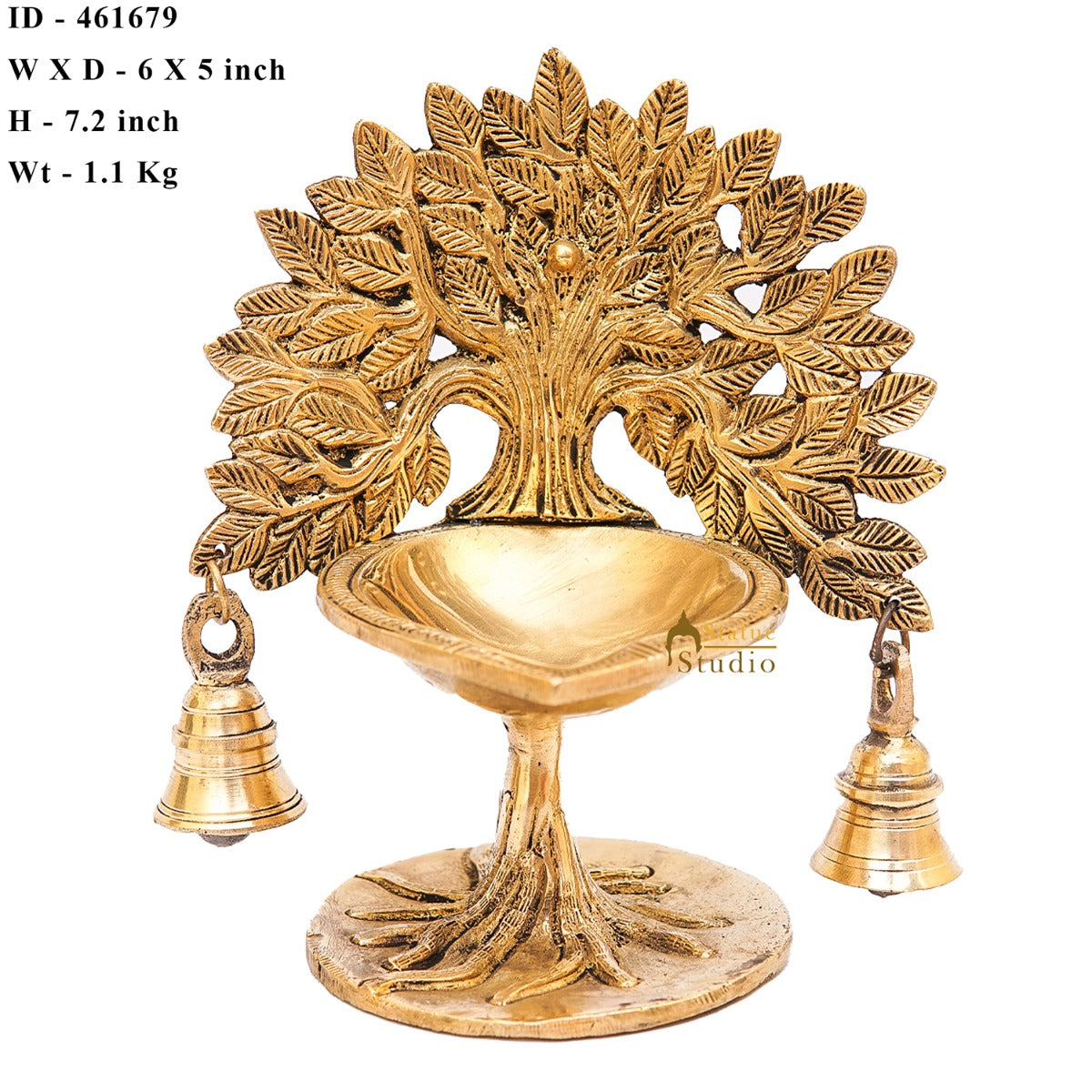 Brass Tree Diya With Bells For Pooja Room Home Diwali Décor Gift Showpiece 5"