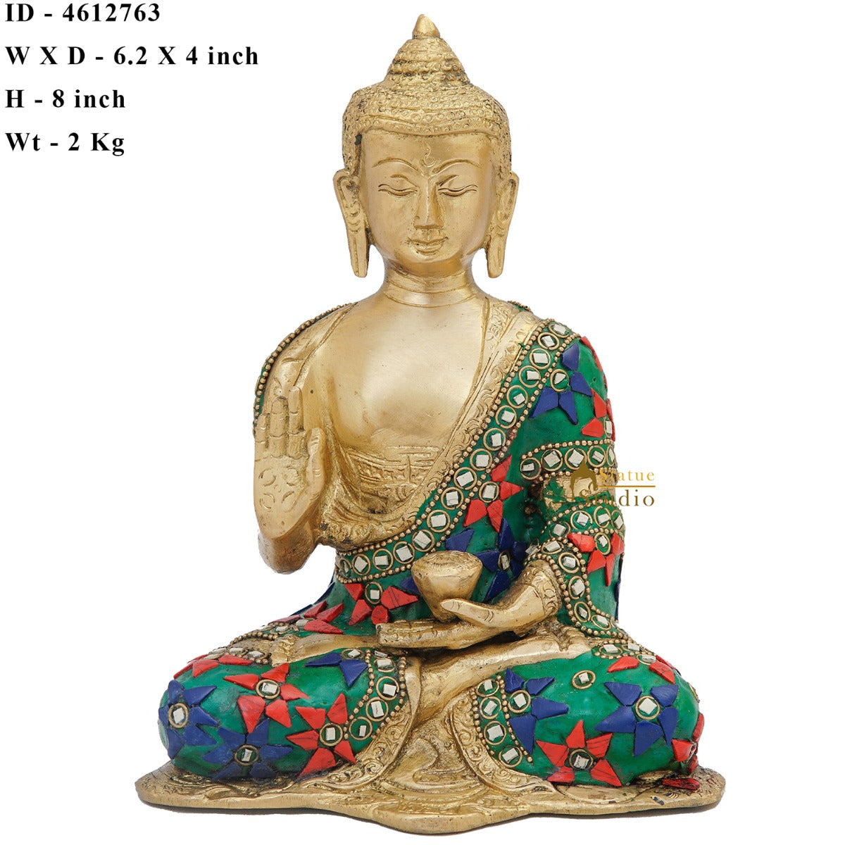 Brass Blessing Buddha Statue Home Office Desk Table Decor Gift Showpiece 8"